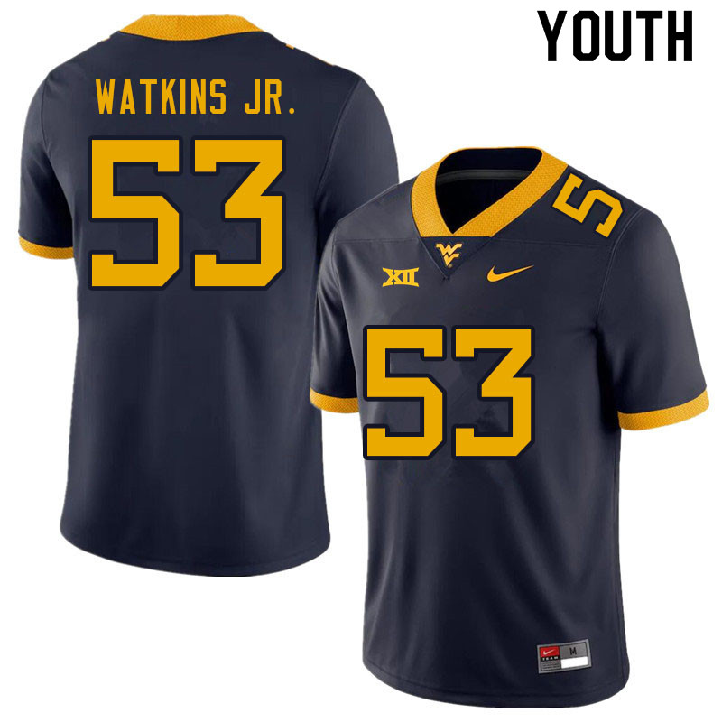 NCAA Youth Eddie Watkins Jr. West Virginia Mountaineers Navy #53 Nike Stitched Football College Authentic Jersey IH23E41AQ